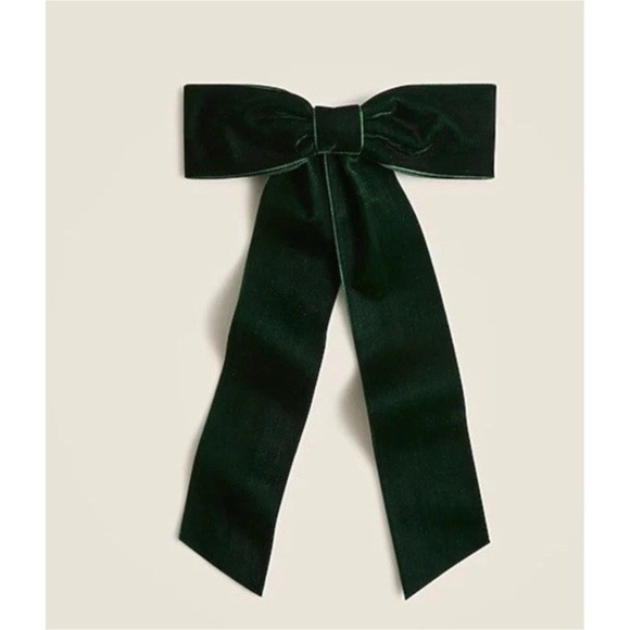 J. Crew Dark Green Velvet Hair Bow Barrette NWT Deep Emerald Green - Picture 4 of 8